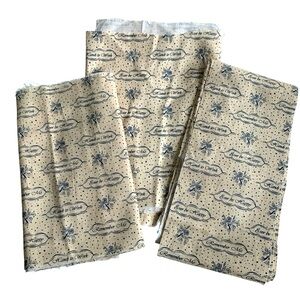 1800’s Repro Floral with Script Fabric Piece *REMNANTS* Tan and Navy Blue